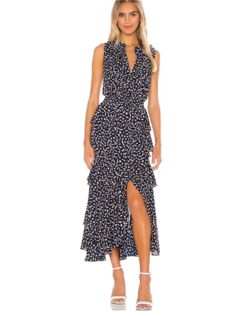 Misa Los Angeles Ilona Chiffon Sleeveless Midi Dress in Resort Petals Size XS